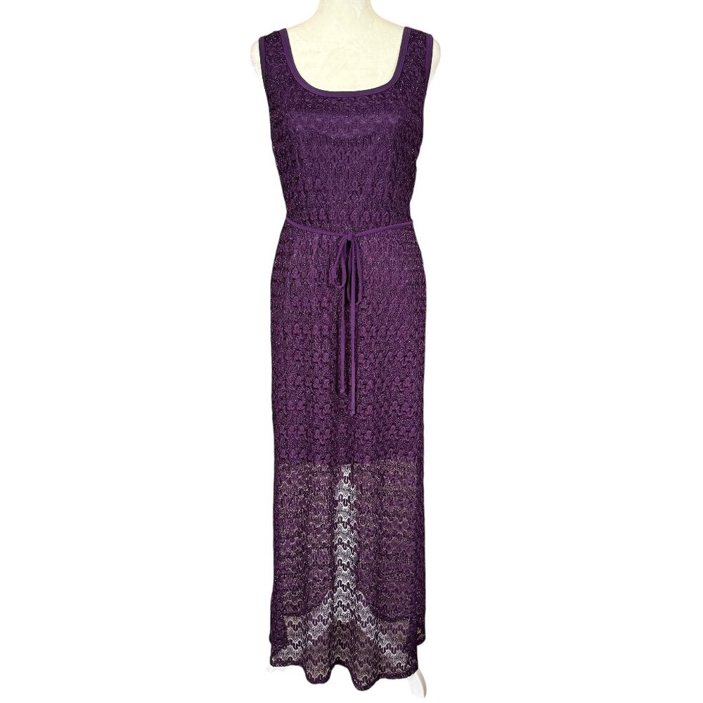 Connected Apparel women's purple lace shimmer sleeveless formal dress size 14